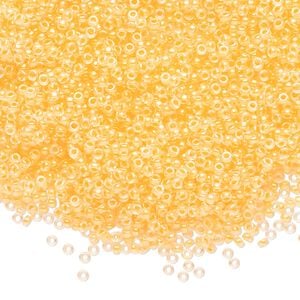 Seed bead, Miyuki, glass, pkg/250g, #15 rocaille, translucent luminous inside dyed color sun glow, (RR-1121).