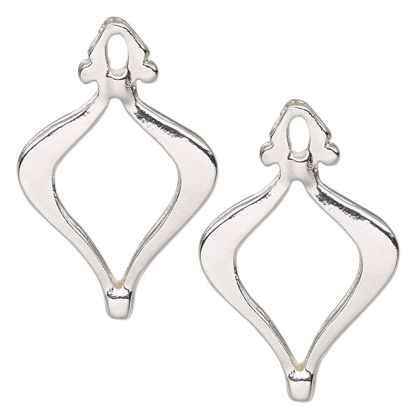 Bead frame 1pkg2 silver-finished "pewter", 32x21mm fancy marquise / fits up to 1.5mm & 12mm bead image number 0