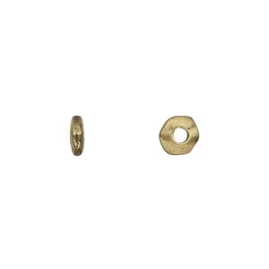 Bead, TierraCast&reg;, antique brass-plated pewter (tin-based alloy), 6x2mm-7x2mm nugget rondelle. Sold per pkg of 100.