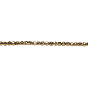 Bead, Czech fire-polished glass, opaque light bronze, 2mm faceted round. Sold per 8-inch strand, approximately 95-100 beads.