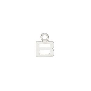 Charm, sterling silver, 8mm single-sided modern square alphabet letter B. Sold individually.