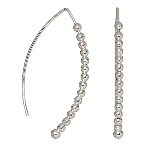 Earring, Create Compliments&reg;, sterling silver, 41mm beaded marquise. Sold per pair. image number 0