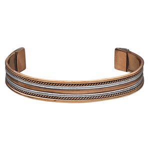 Bracelet, cuff, antiqued copper and aluminum, 11mm wide with twisted wire design, 8 inches. Sold individually.