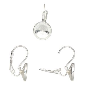 Ear wire leverback 1pkg2 Almost instant jewelry&reg; sterling silver, 23mm / SS47 rivoli glue-in setting, 1 pair