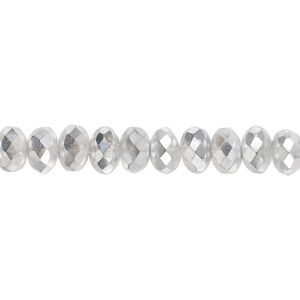 Bead, Czech fire-polished glass, metallic chrome, 7x5mm faceted rondelle. Sold per 15-1/2" to 16" strand.