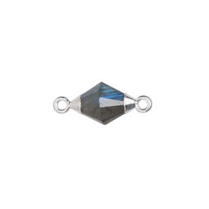 Link 1pkg1, electroplated sterling silver and labradorite (natural), 12x8mm hand-cut faceted bicone