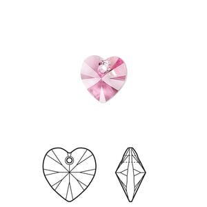 Drop 4pk rose, Crystal Passions&reg; 10mm pendant heart 6228