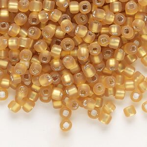 Seed bead, Dyna-Mites&trade;, glass, silver-lined translucent matte gold, #6 round with square hole. Sold per 40-gram pkg.