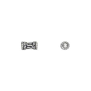 Bead 1pkg10 sterling silver, 7x4mm tube / scroll / rope, antiqued