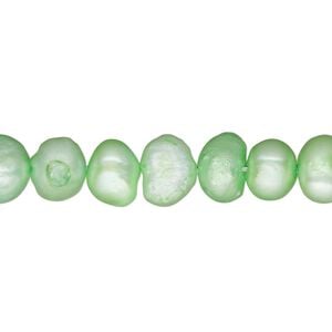 Pearl, cultured freshwater (dyed), lime green, 7-8mm flat-sided potato, D grade, Mohs hardness 2-1/2 to 4. Sold per 15-inch strand.