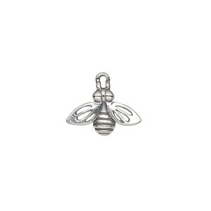 Charm, antiqued sterling silver 1pkg1, 15.5mmx11.5mm single-sided cutout bee.