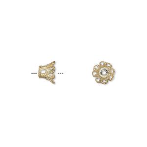 Bead cap, gold-plated brass, 7x5mm basket, fits 7-9mm bead. Sold per pkg of 100.