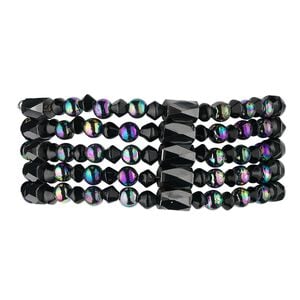 Bracelet, Hemalyke&trade; (man-made) and acrylic, rainbow and silver, 34-inch continuous loop. Sold individually.