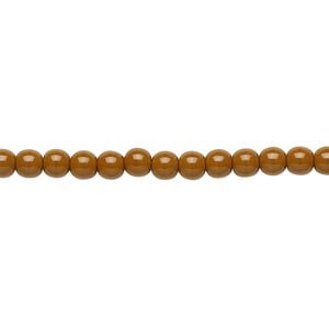 Bead, Preciosa, Czech glass druk, opaque brown, 4mm round with 0.8-1mm hole. Sold per 15-1/2" to 16" strand.