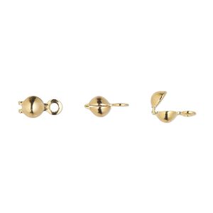 Bead tip bottom clamp-on 1pkg100 gold-plated, 7.5x3.5mm / closed loop, brass / Hot Tips&reg;