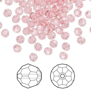 Bead 144pk light rose, Crystal Passions&reg; 4mm round 5000