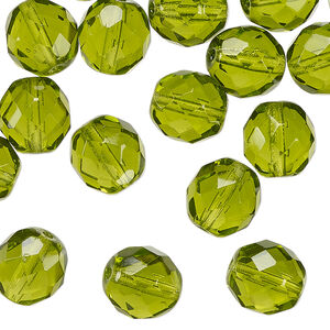 Bead 1pkg600, Czech fire-polished glass, olivine, 10mm faceted round. 1/2 mass.