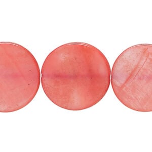 Mother-of-pearl shell 1pkg1, puffed flat round bead 15 inch dark pink 19-20mm