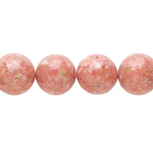 Multi-gemstone / mother-of-pearl shell / resin 1pkg1, round bead 15 inch salmon 11-13mm