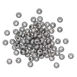 Bead 1pkg100 silver-plated, 4.5x3mm corrugated saucer, brass antique