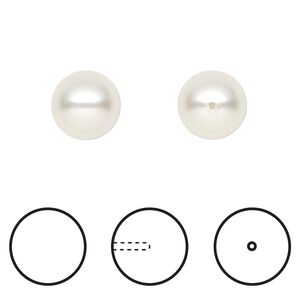 Pearl 1pkg10 white, Crystal Passions&reg; 10mm half-drilled round 5818