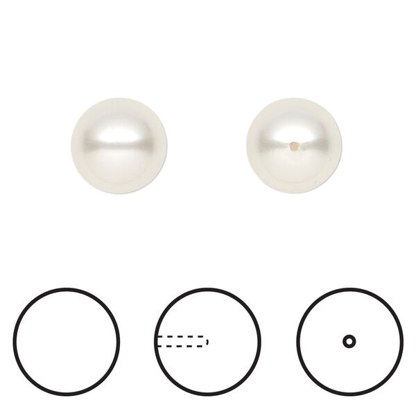 Pearl 1pkg10 white, Crystal Passions&reg; 10mm half-drilled round 5818 image number 0