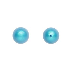 Pearl 1pkg4 iridescent dark turquoise, Crystal Passions&reg; 10mm half-drilled round 5818