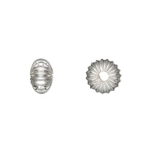 Bead 1pkg10 silver-plated, 10x6mm corrugated rondelle, brass