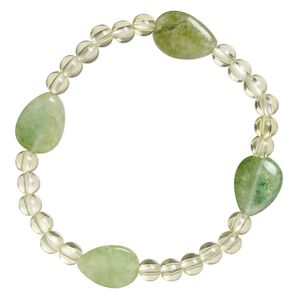 Quartz/acrylic 1pkg1, flat teardrop / round stretch bracelet 6.5 inch 16x12mm / 5mm