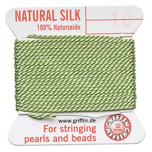 Thread, Griffin, silk, jade green, size #16. Sold per 2-meter card (approximately 78 inches).