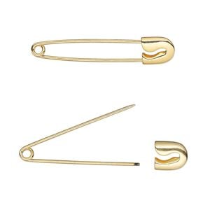 Safety pin 1pkg2 gold-plated, 2.375 inch, brass / stainless steel