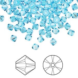 Bead 144pk aquamarine, Crystal Passions&reg; 4mm bicone 5328