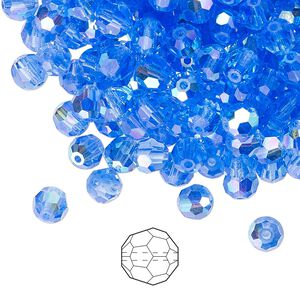 Bead 576pk sapphire AB, Preciosa Czech crystal 5mm round