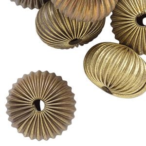 Bead 1pkg24 brass, 21x13mm-22x14mm corrugated rondelle