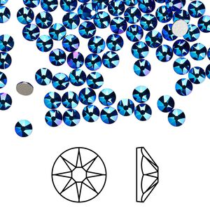 Flat back 144pk cobalt shimmer foil back, Crystal Passions&reg; 3-3.2mm rose round SS12 2088