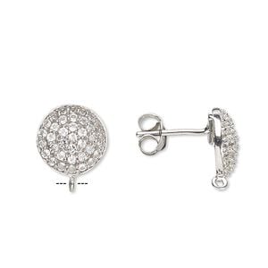 Earstud 1pkg2 sterling silver / topaz (natural), 12mm round / open loop, antiqued 1 pair