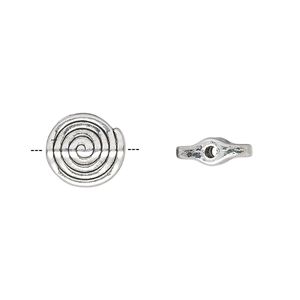 Bead 1pkg50 silver-plated "pewter", 11mm flat round / spiral, antique