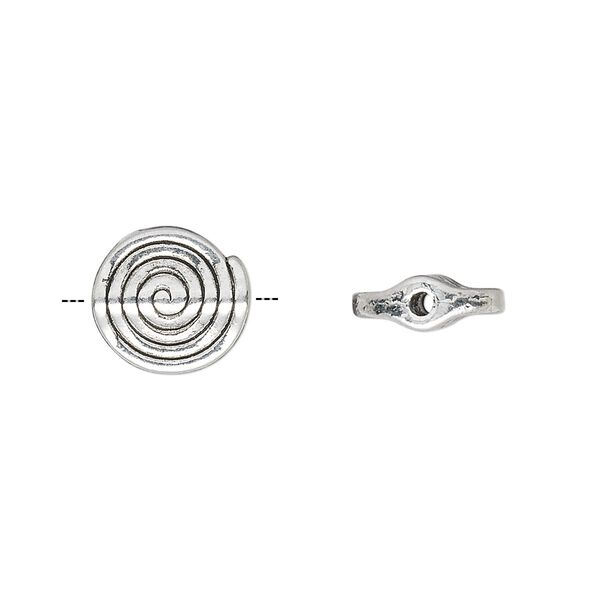 Bead 1pkg50 silver-plated "pewter", 11mm flat round / spiral, antique image number 0