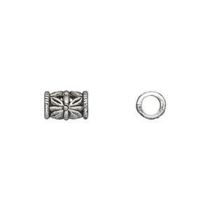 Bead 1pkg50 silver-plated "pewter", 9x6mm tube / flower, antique