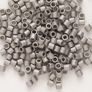 Seed bead, Delica&reg;, glass, pkg/250g, #8 round, opaque matte nickel-plated (DBL-0321).