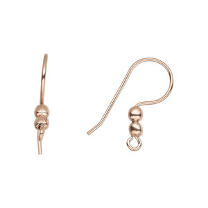Ear wire fishhook 1pkg50 copper-plated, 21mm / 2-3mm balls / open loop, 19 gauge copper 25 pair