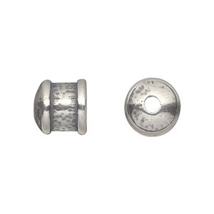 Cord end 1pkg2 silver-plated pewter, 11mm textured round tube / 9mm inside diameter, antiqued / JBB Findings