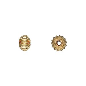 Bead 1pkg20 gold-plated, 8x5.5mm corrugated rondelle, brass