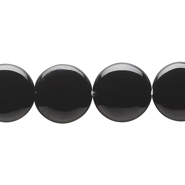 Black onyx 1pkg1, puffed flat round bead 15.5-16 inch 14mm image number 0