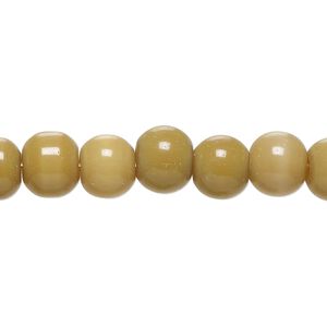 Bead, cat's eye glass (fiber optic glass), khaki, 7-9mm round. Sold per 14-inch strand, approximately 50 beads.