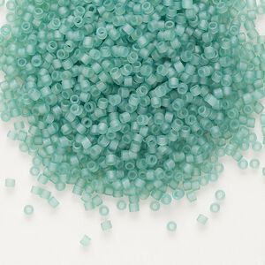 Seed bead, Delica&reg;, glass, pkg/7.5g, #11 round, translucent matte glazed luster sea glass green (DB-0385).