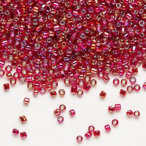 Seed bead, Dyna-Mites&trade;, glass, pkg/40g, #11 round, translucent silver-lined rainbow ruby red, (67R:SR 11/0 SR).