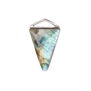 Drop, labradorite (natural) and sterling silver, 21x21x15mm-22x22x16mm hand-cut double-sided faceted triangle. Sold individually.