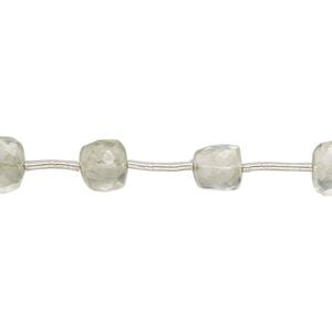 Green quartz 1pkg12, hand-cut top-drilled faceted cube bead 6-8mm