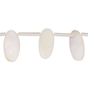 Mother-of-pearl shell 1pkg1, top-drilled flat oval bead 15 inch white 15x5mm-16x7mm